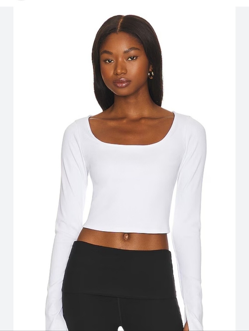 ALO YOGA Women's Alosoft White Ribbed Long-Sleeve Crop Top Size Small